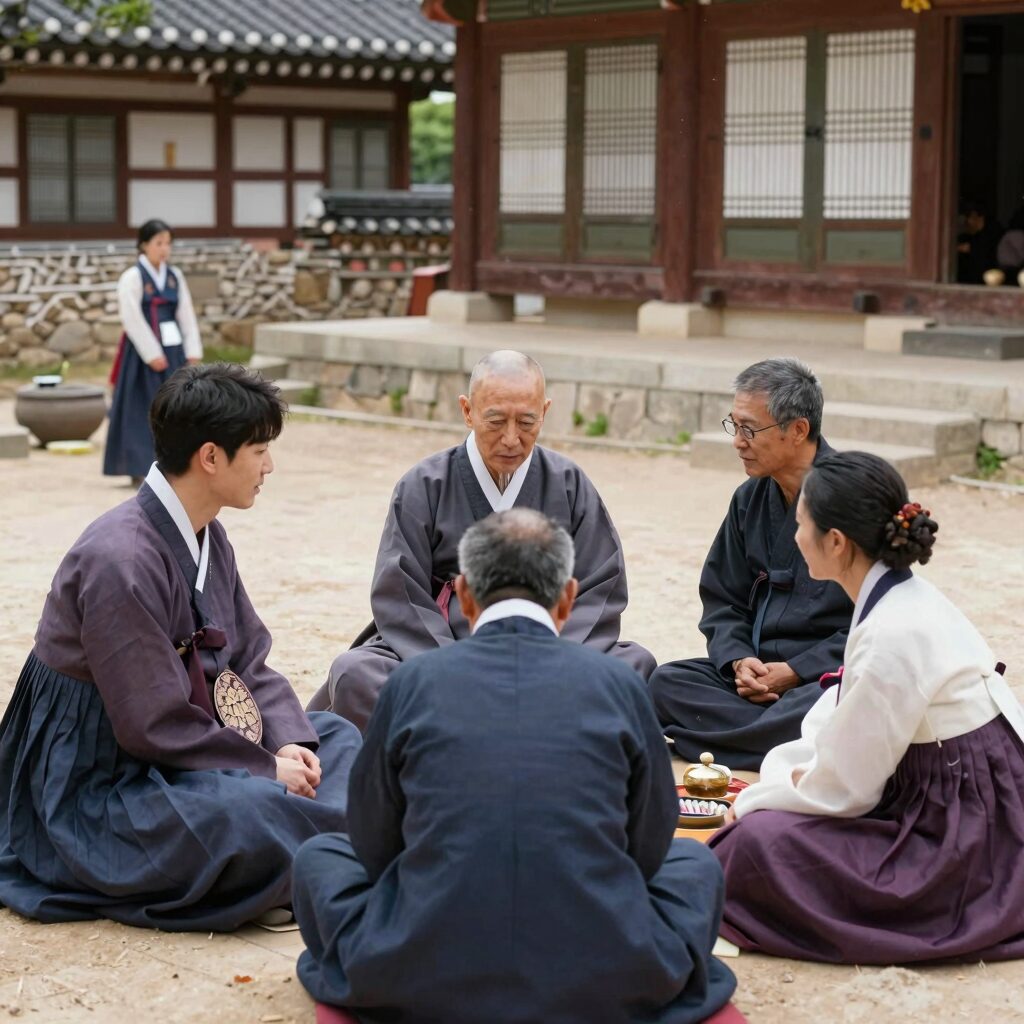 법륜로드 스님과 손님 출연진 6명이 인도에서 함께한 모습