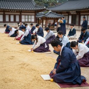 인도 보드가야 마하보디대탑 새벽 예불 중 보리수와 금강보좌 앞에서 기도하는 순례자들
