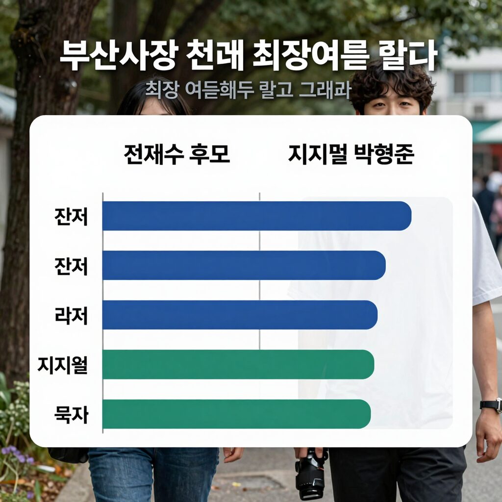 부산시장 선거 최종 여론조사 결과 그래프. 전재수 후보와 박형준 후보의 지지율 비교