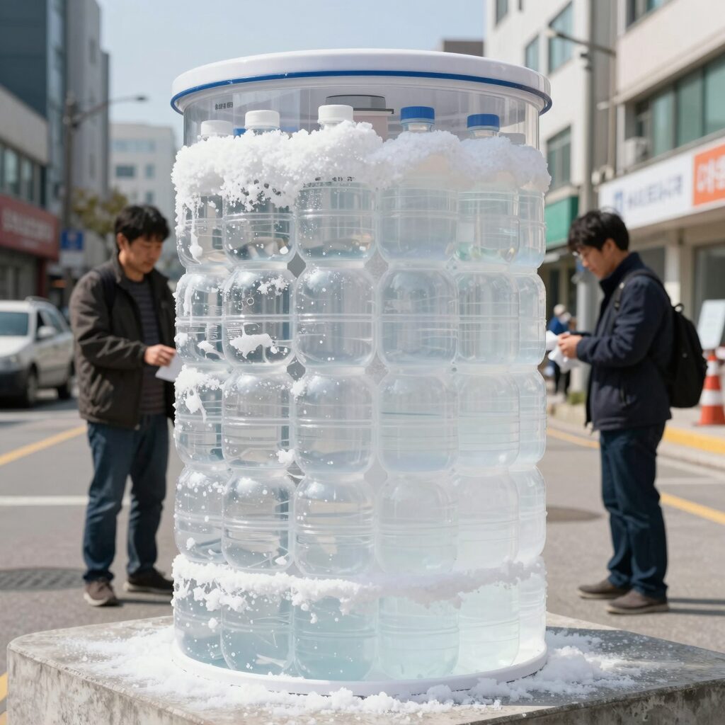 염화칼슘과 재활용 페트병으로 만든 천연 제습기의 모습