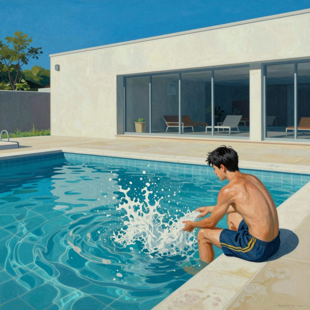 데이비드 호크니의 대표작 더 큰 물보라(A Bigger Splash, 1967)는 캘리포니아 수영장과 현대 건축이 어우러진 작품으로 강렬한 색감이 돋보인다