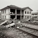 6.25전쟁 76주년 기억해야 할 이유 1950년 9월 30일 파괴된 대전역 사진, 기차역 건물이 폭격으로 무너져 있고 주변에 잔해가 널려 있다.