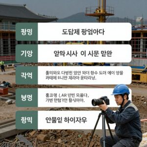 도급제 개념을 나타내는 표와 일하는 사람과 건설 현장 이미지