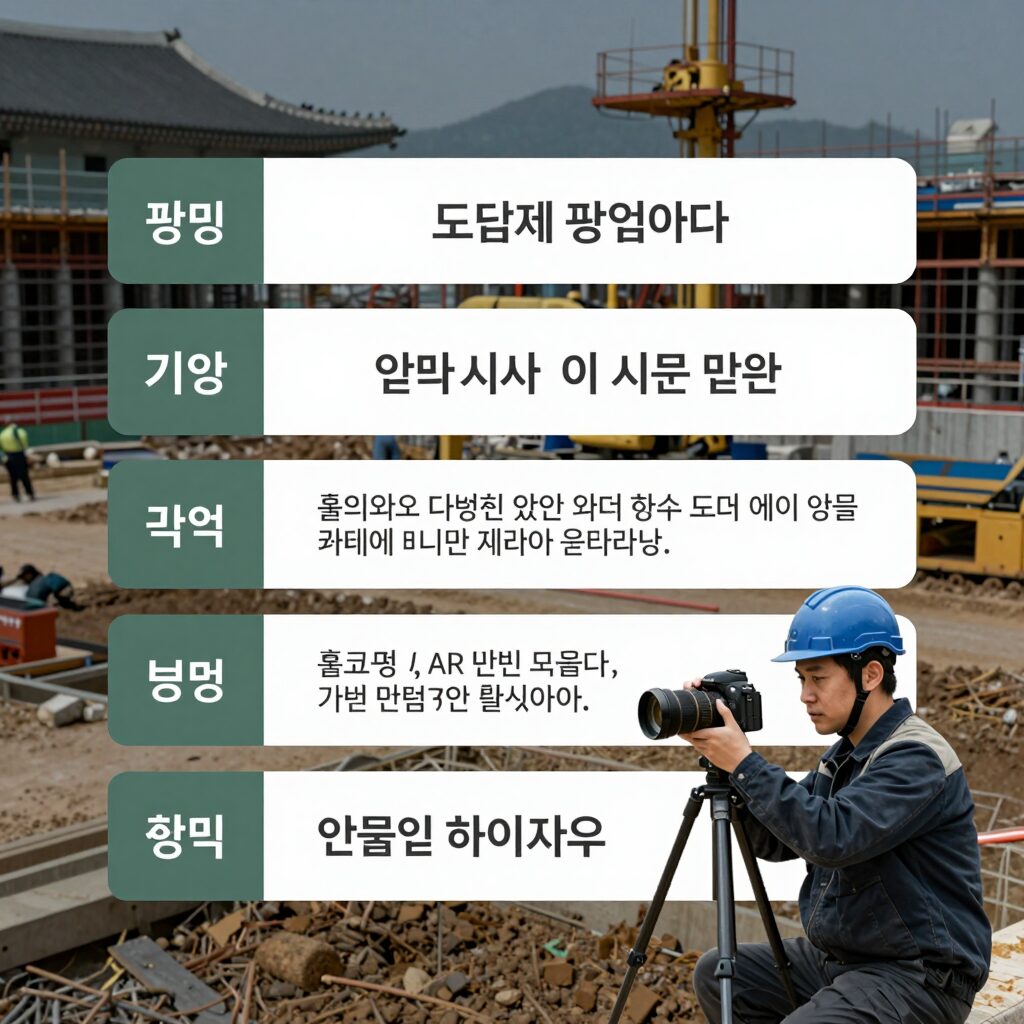 도급제 개념을 나타내는 표와 일하는 사람과 건설 현장 이미지