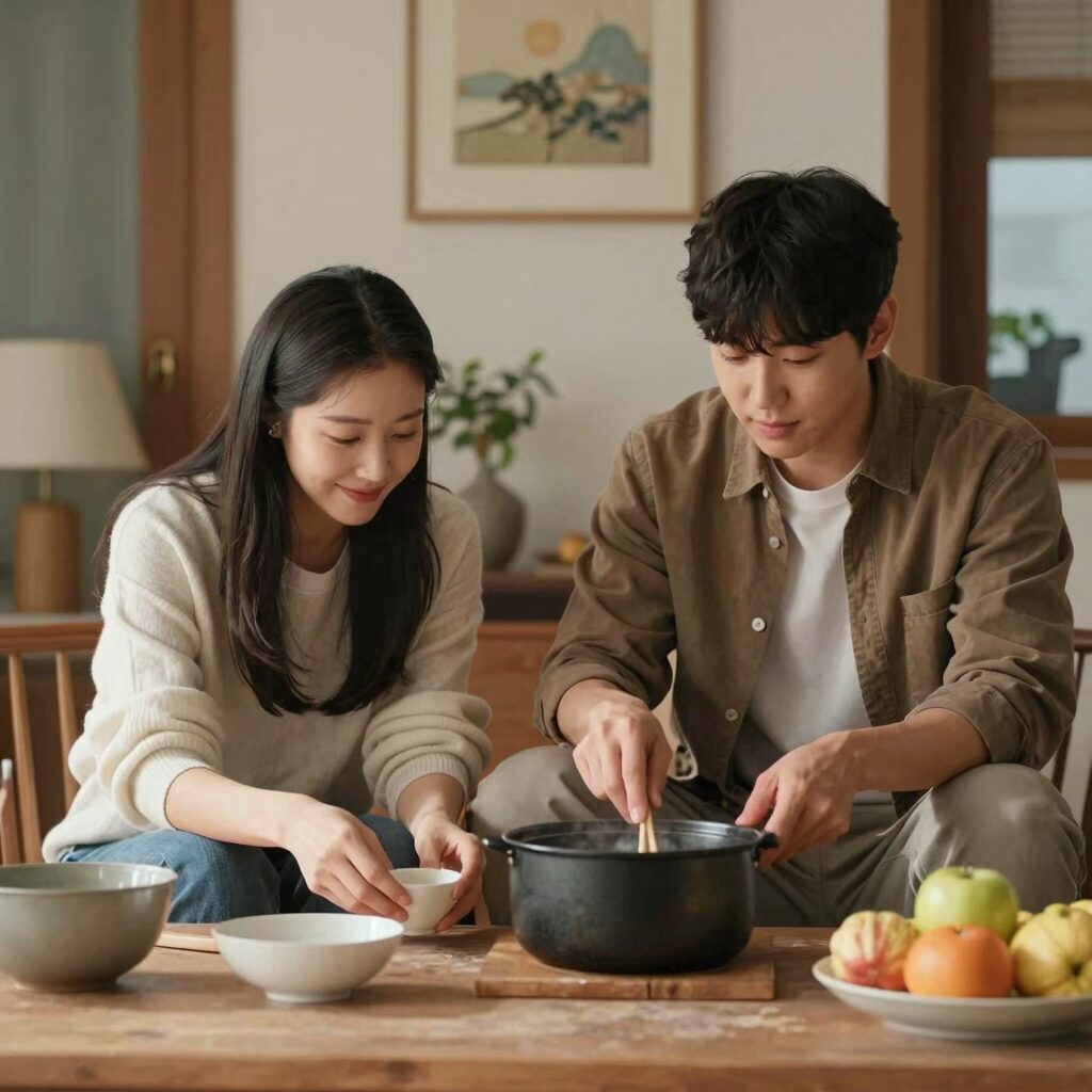 MBN 남의 집 귀한 가족 프로그램에서 신지와 문원 부부가 집안일을 하는 모습