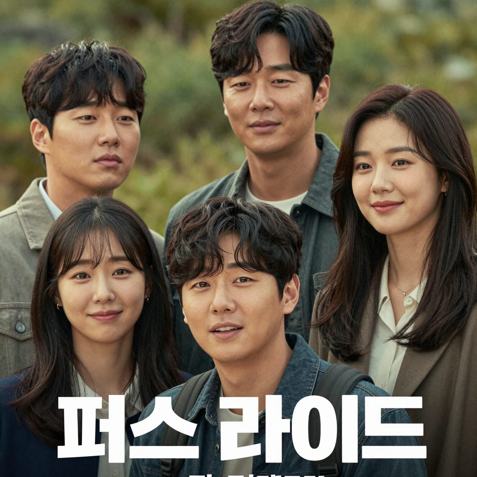 영화 퍼스트 라이드 포스터: 강하늘, 차은우, 김영광, 강영석, 한선화가 함께 웃고 있는 모습