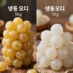 냉동 오디 5kg 가격 비교 냉동 오디 5kg 가격 비교를 위해 생과와 냉동 오디를 나란히 비교한 이미지