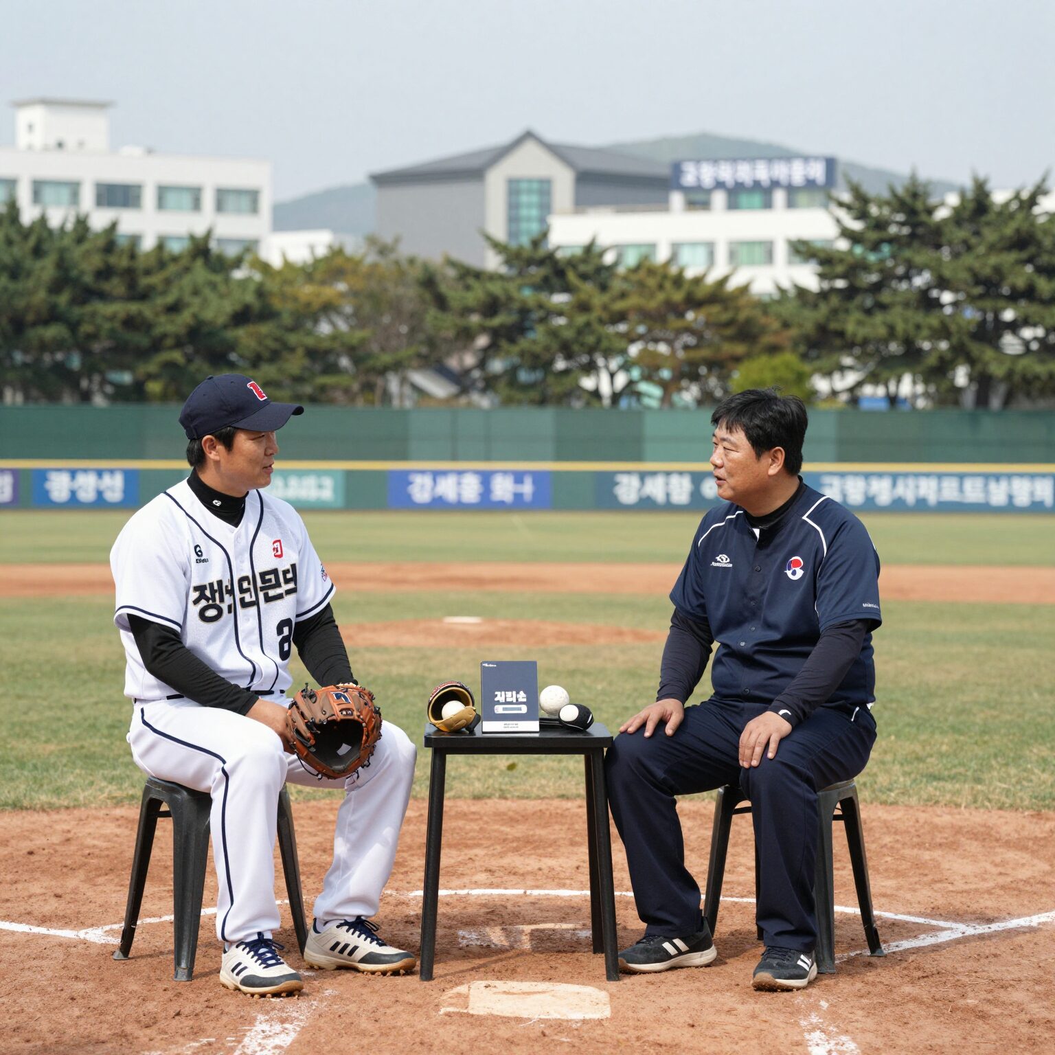 고양특례시야구소프트볼협회 김세훈 회장이 선수 시절 모습과 함께 야구 발전 계획을 설명하는 인터뷰 사진
