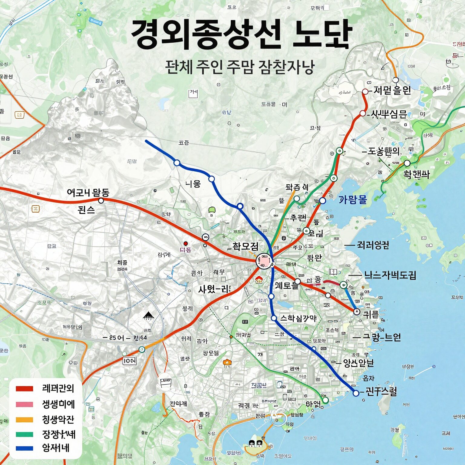 경의중앙선 노선도 전체 구간과 주요 환승역 표시
