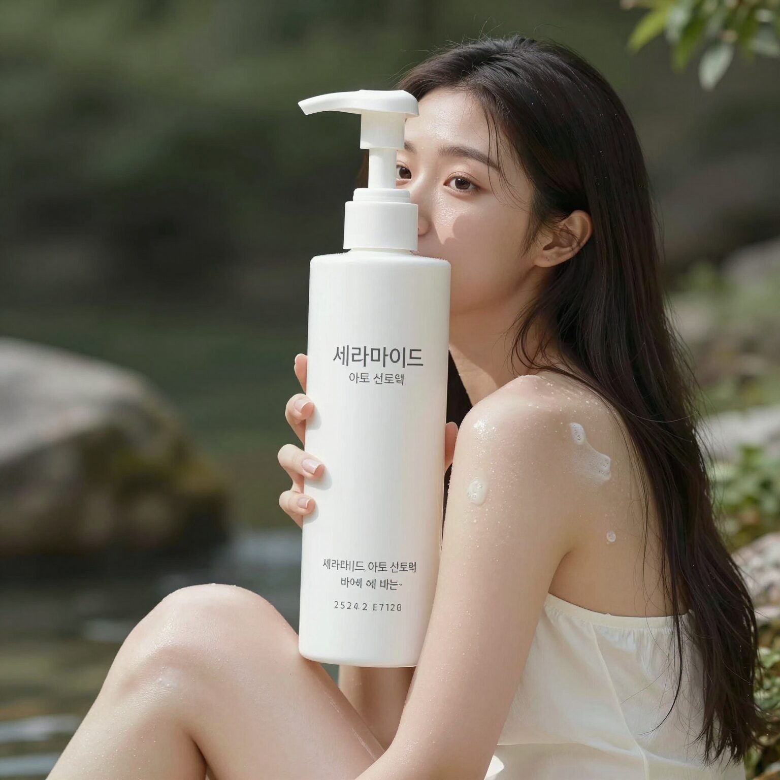 일리윤 세라마이드 아토 선로션 바디에 바른 모습 백탁 없이 산뜻하게 흡수된 피부