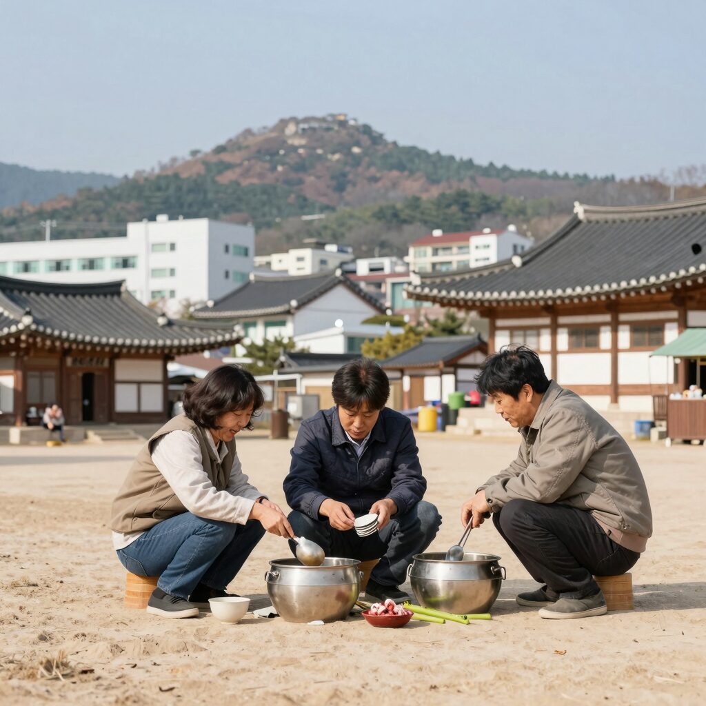 장흥계곡에서 백숙을 즐기는 모습
