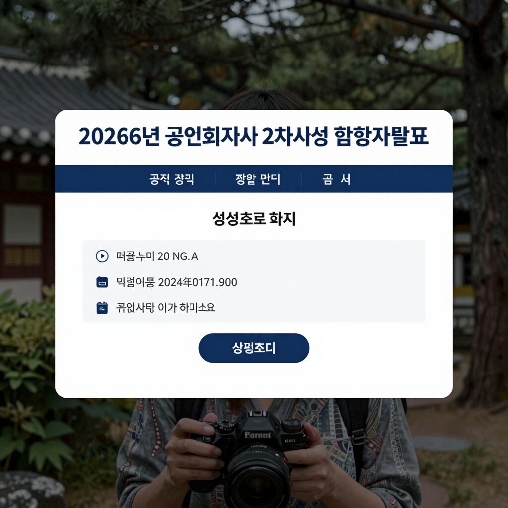 2026년 공인회계사 2차시험 합격자 발표 공식 홈페이지 성적 조회 화면