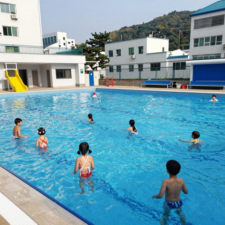 어린이 암튜브 수영장 사용 모습