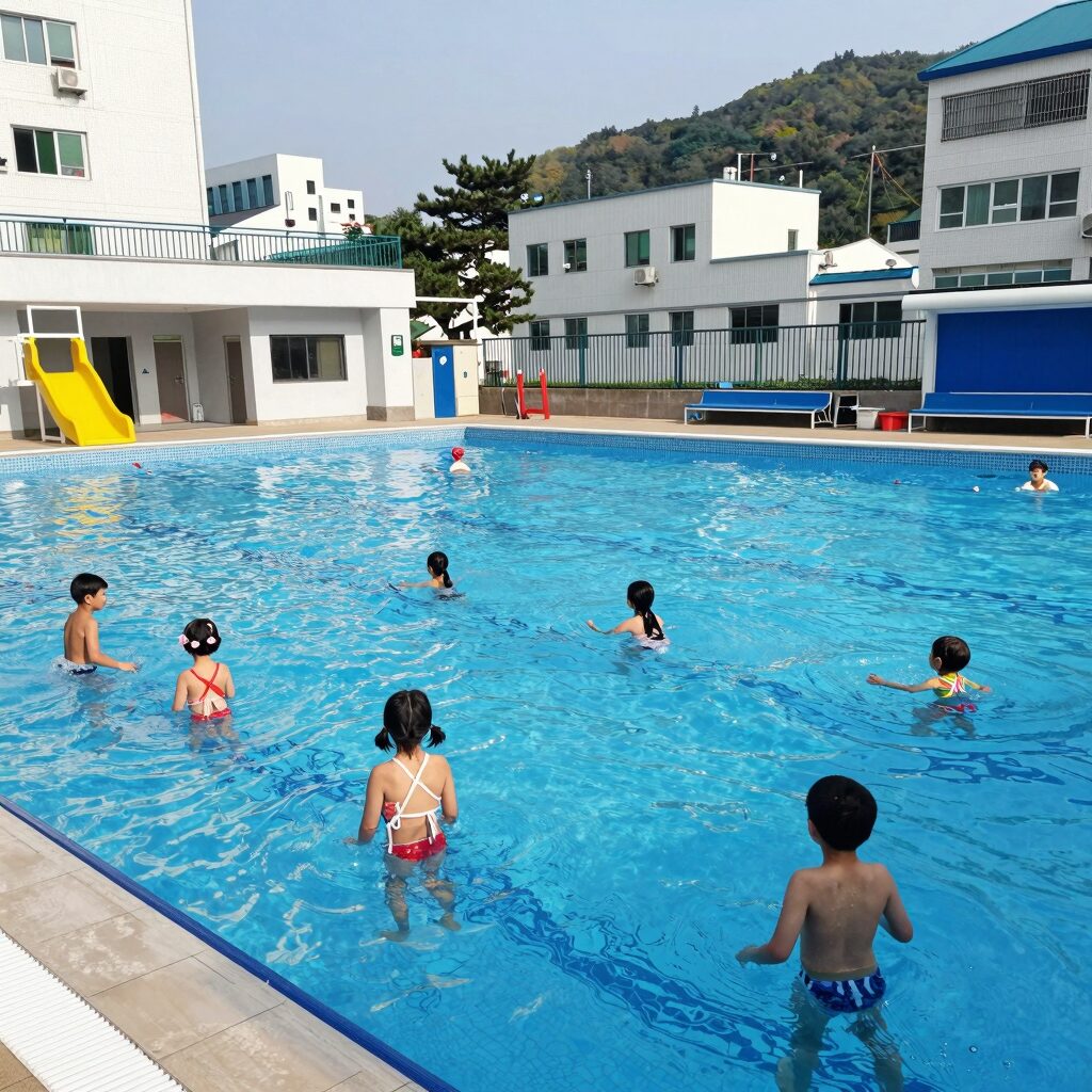 어린이 암튜브 수영장 사용 모습