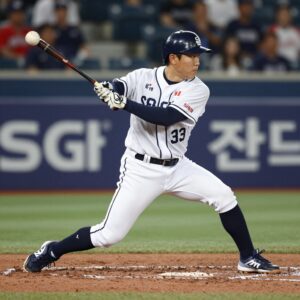롯데 자이언츠 김동혁이 SSG전에서 타격 중인 모습