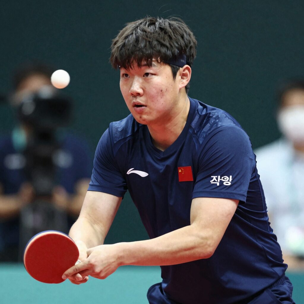 김영찬 선수가 경기 중 공을 다루는 모습, 그의 집중력 있는 표정이 인상적