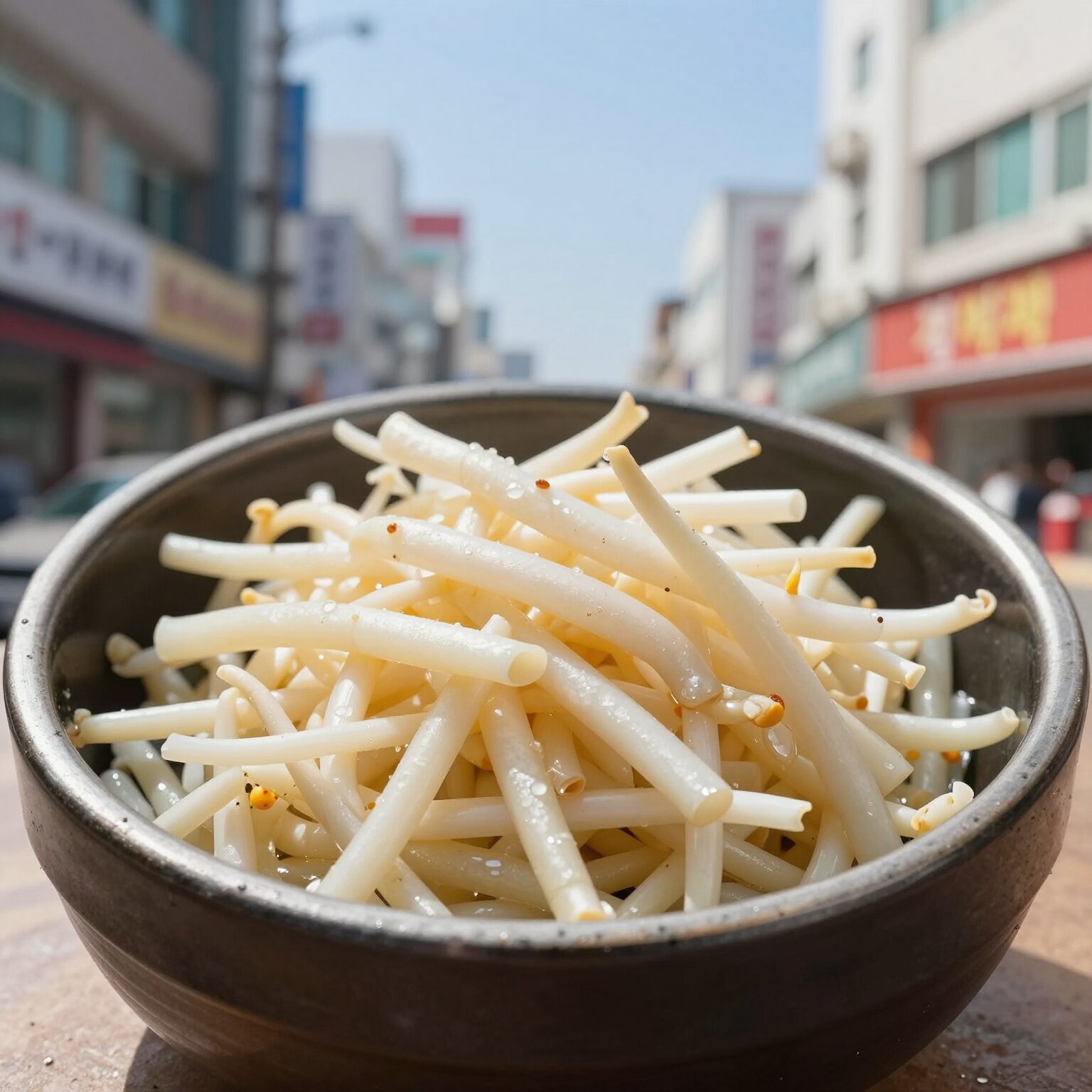 얼음 동동 띄운 콩나물 냉국 그릇 사진