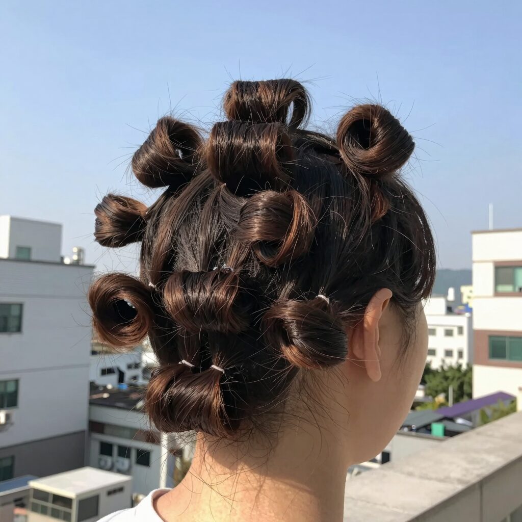 납작하게 펼쳐지는 구혜선 헤어롤 구롤의 독특한 구조와 패턴을 보여주는 사진