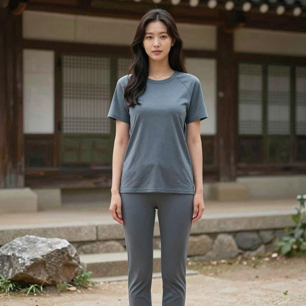 여성 루즈핏 래쉬가드 세트 착용 모습