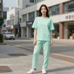 여주 아울렛에서 구매한 르꼬끄 여성 루즈핏 래쉬가드 민트색 모델 QO222SRL51 착용 모습