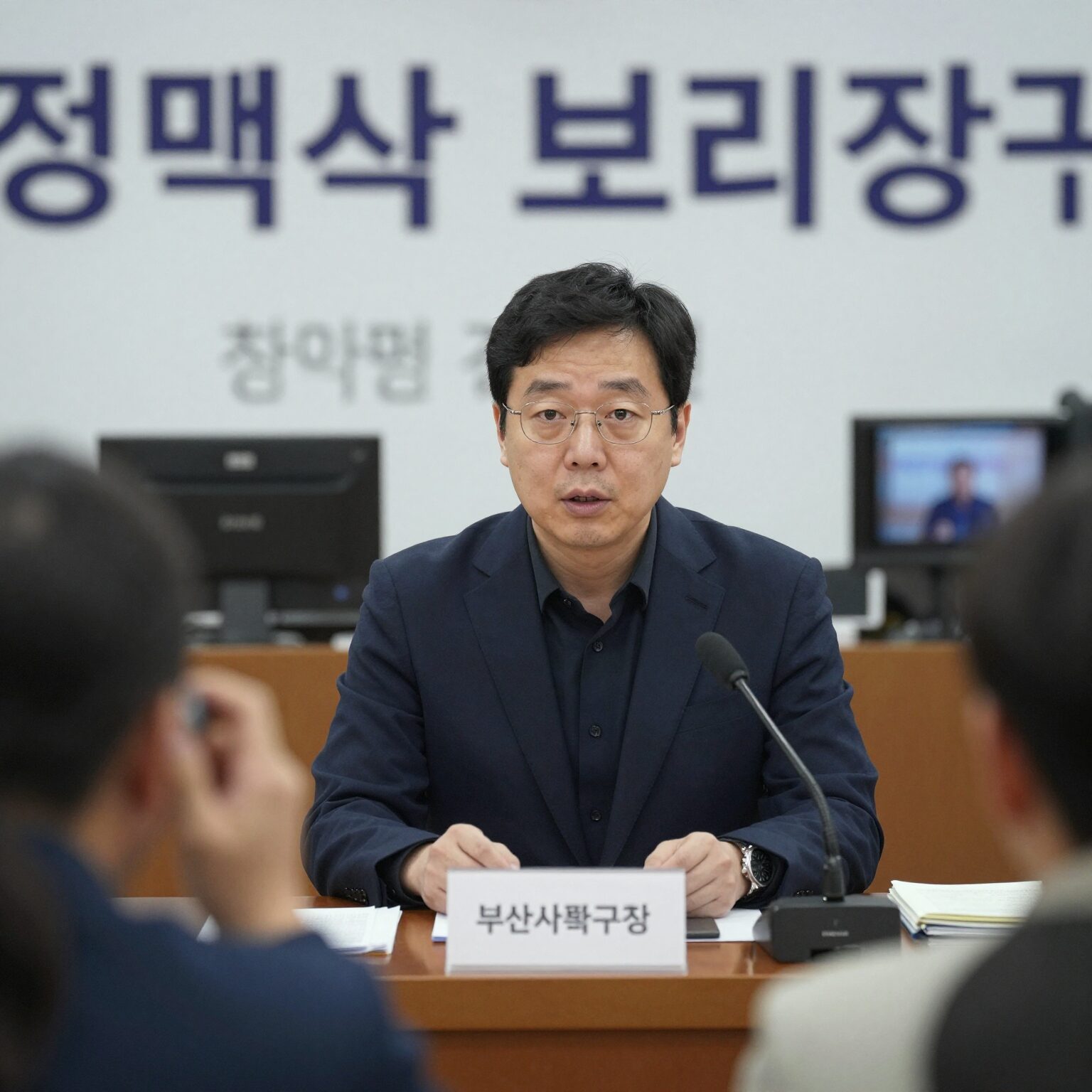 이갑준 부산 사하구청장이 정책 브리핑을 하고 있는 모습