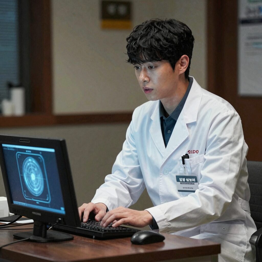 이재욱이 닥터 섬보이에서 도지의 역할을 연기하며 응급 상황을 대비하는 모습