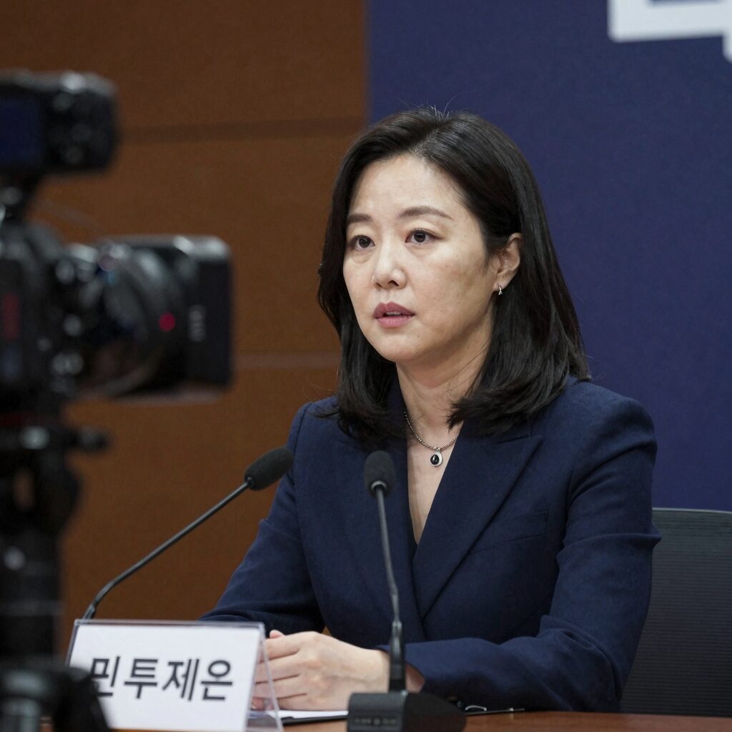 민주당 이지은 대변인이 브리핑하는 모습