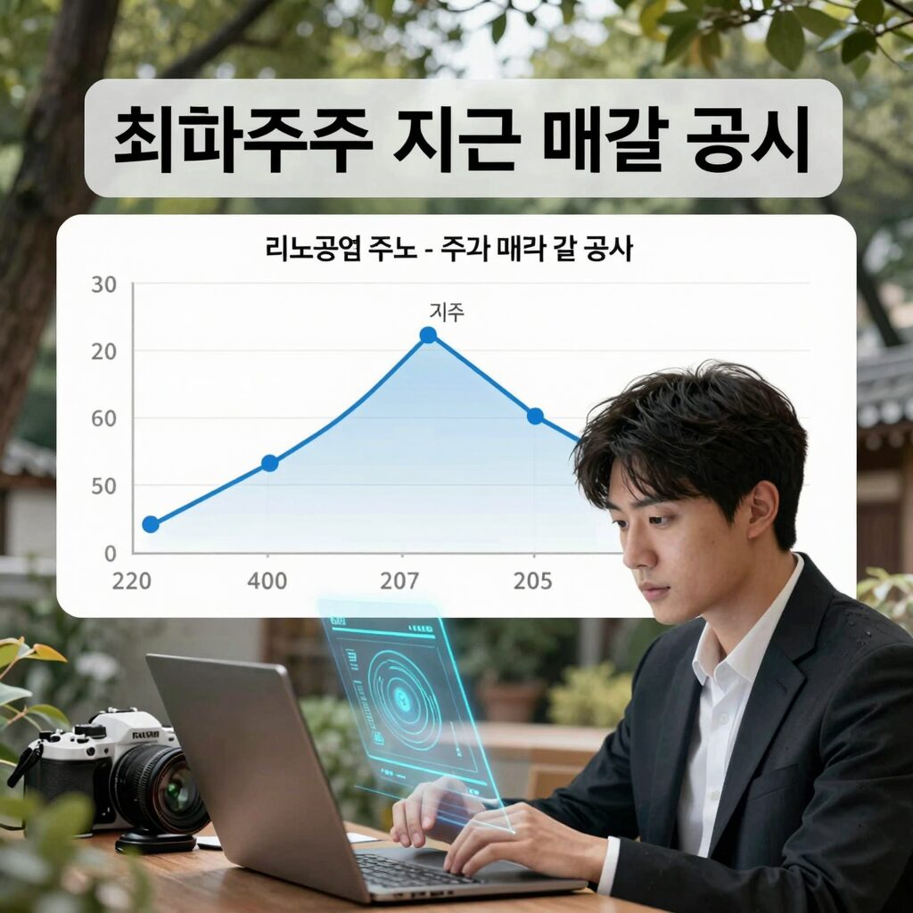 리노공업 주가 분석 차트와 최대주주 지분 매각 공시 이미지