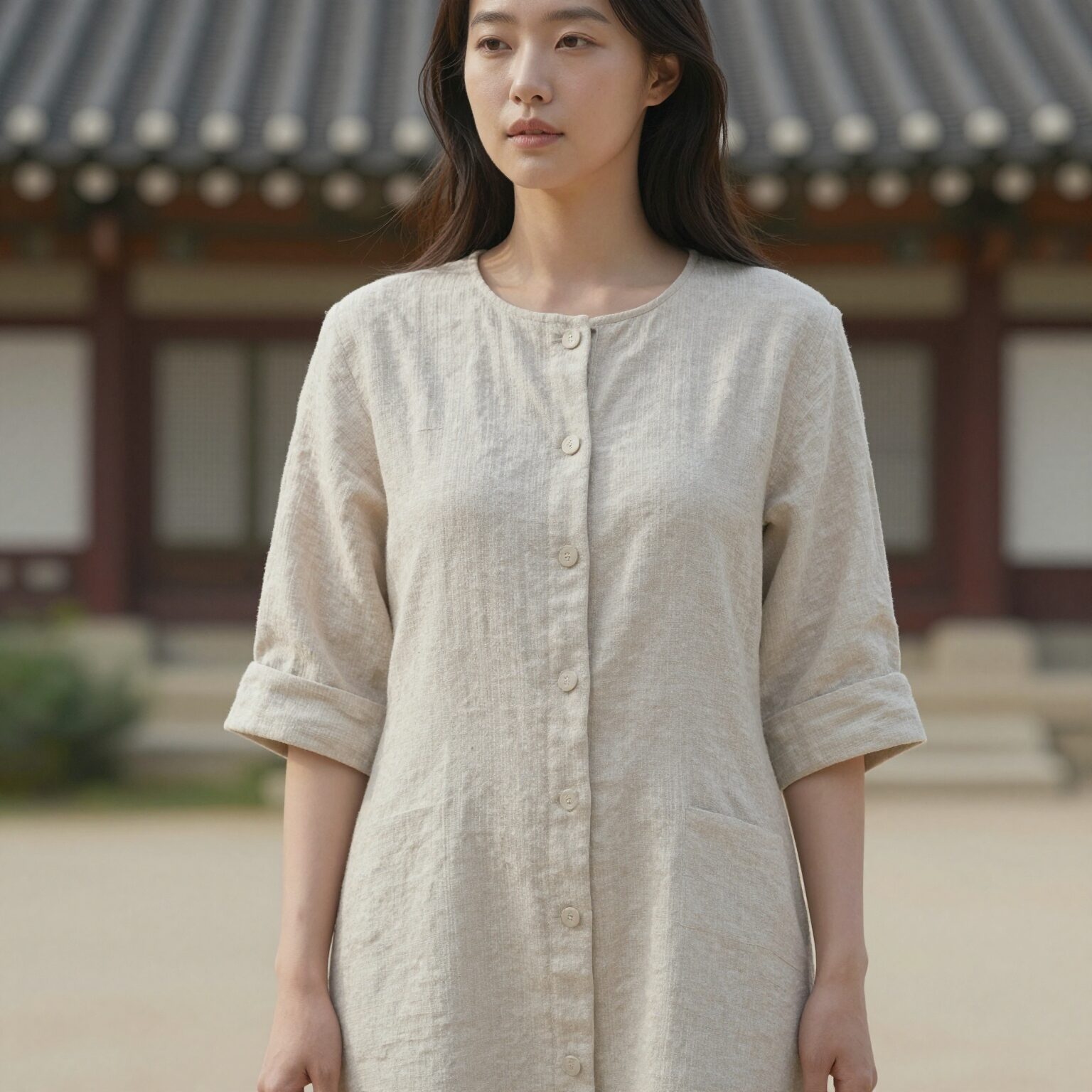 여성 린넨 원피스 루즈핏 스타일링 이미지