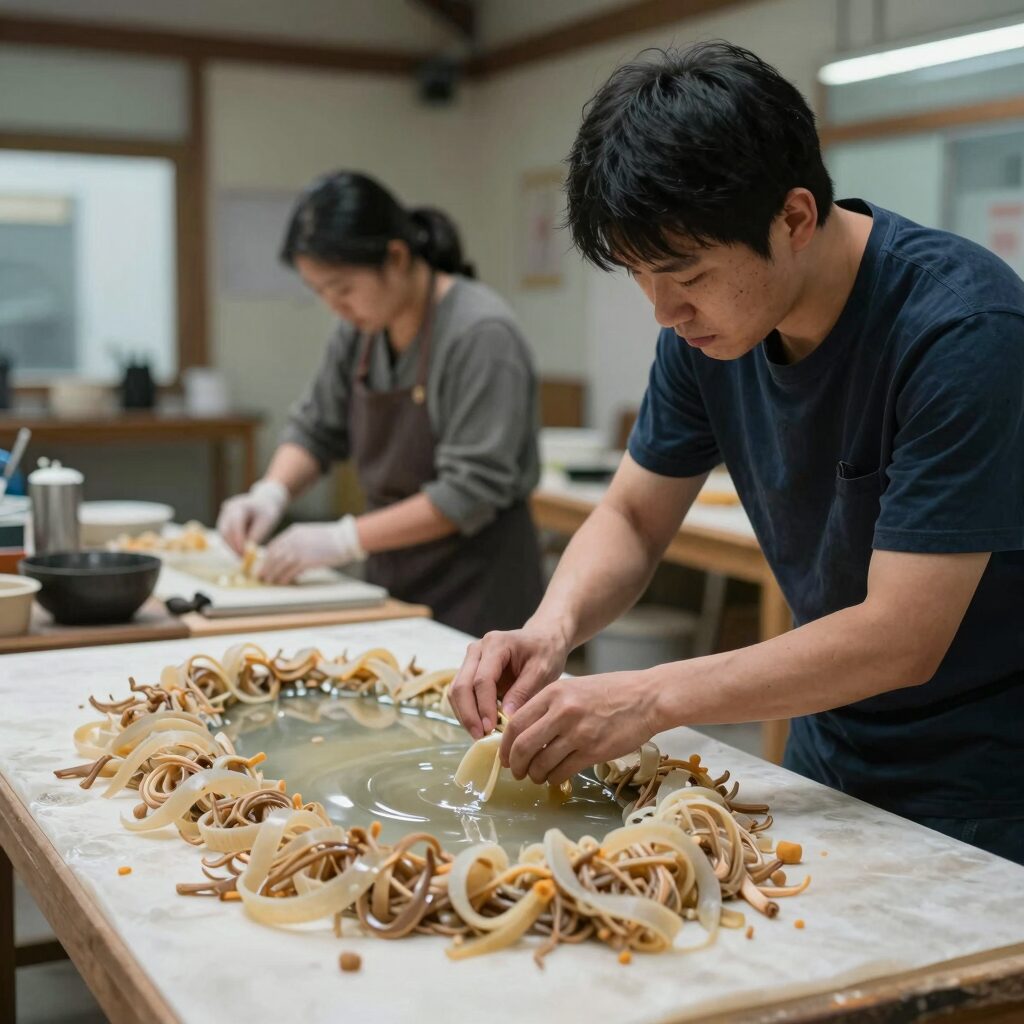 비파술 담그기를 위한 비파열매와 담금주 준비 모습