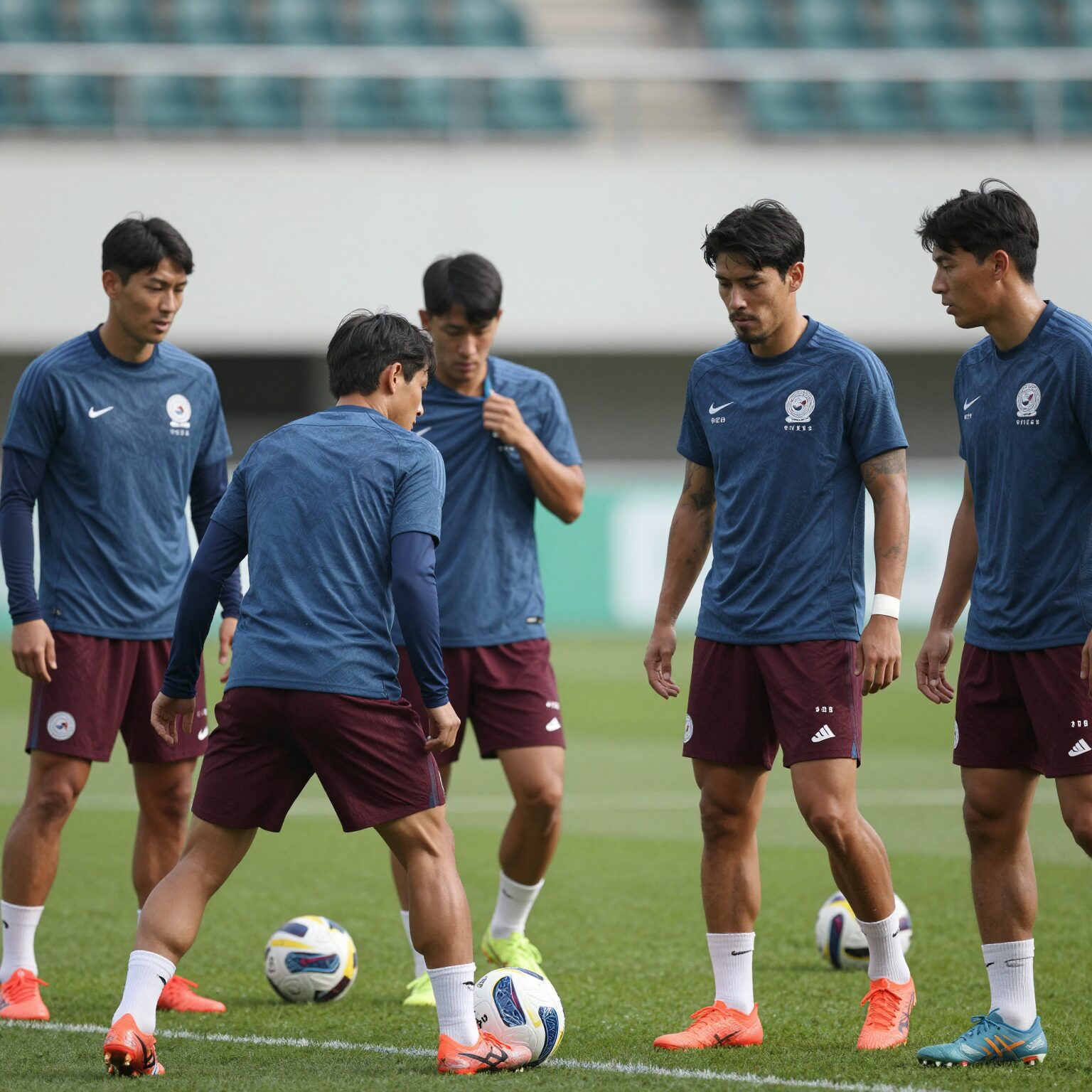 멕시코 축구 대표팀이 경기 전 훈련 장면으로 선수들이 집중하는 모습