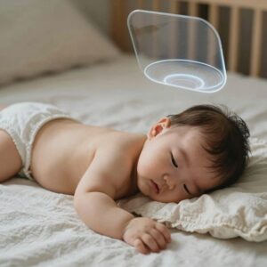 모달와플이불을 덮고 편안하게 자는 아기 사진