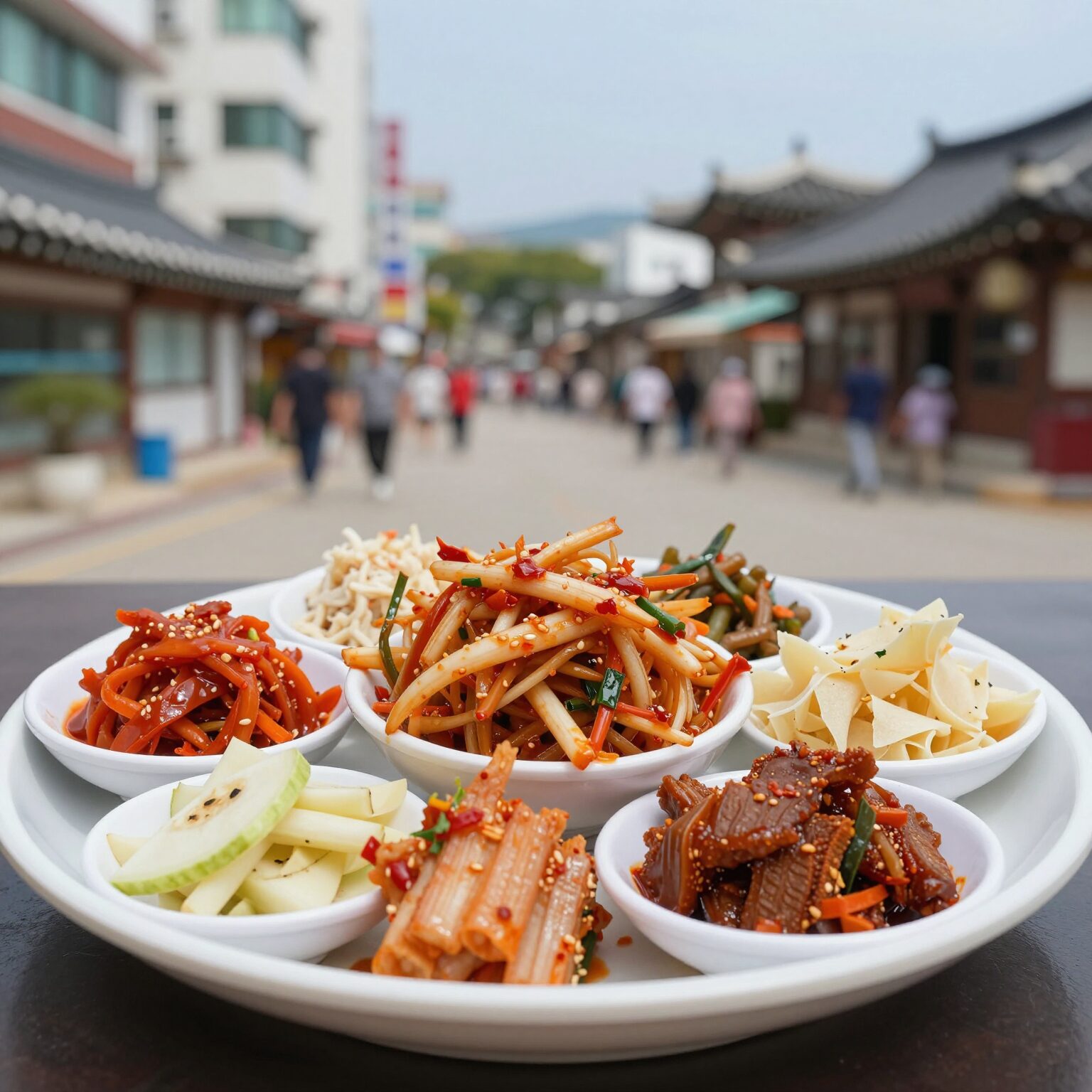 고슬고슬한 나시고랭 접시와 함께 제공된 반찬
