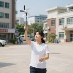 목걸이 선풍기 실사용 후기와 선택 요령 여름 야외에서 목걸이 선풍기를 착용하고 두 손을 자유롭게 사용하는 모습