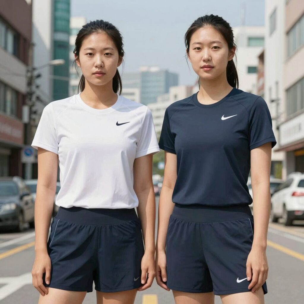 나이키 여성 래쉬가드 상의와 하의 착용 모습