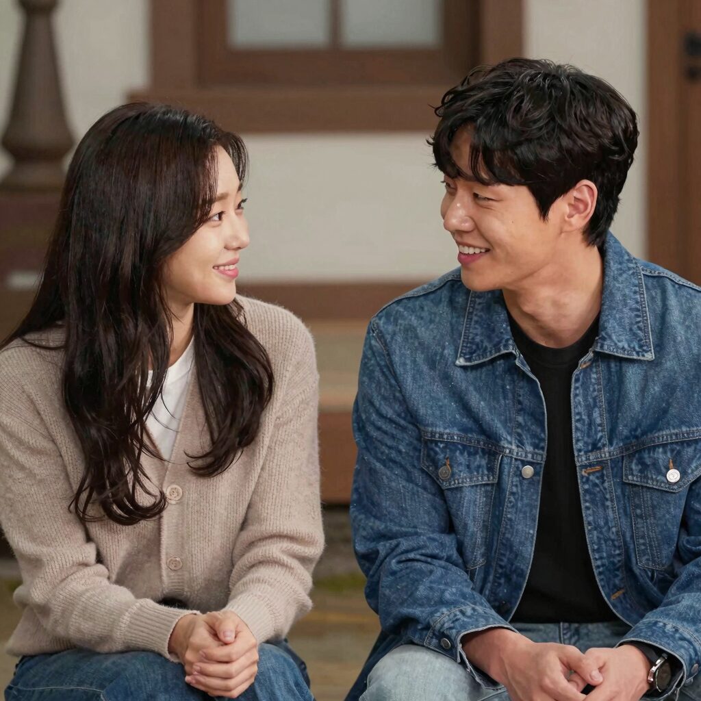 박하나와 김태술이 동상이몽2 촬영장에서 서로를 바라보며 웃고 있는 모습