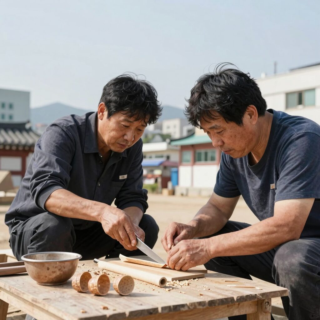 노각 껍질을 두껍게 깎아 쓴맛을 제거하는 과정 사진