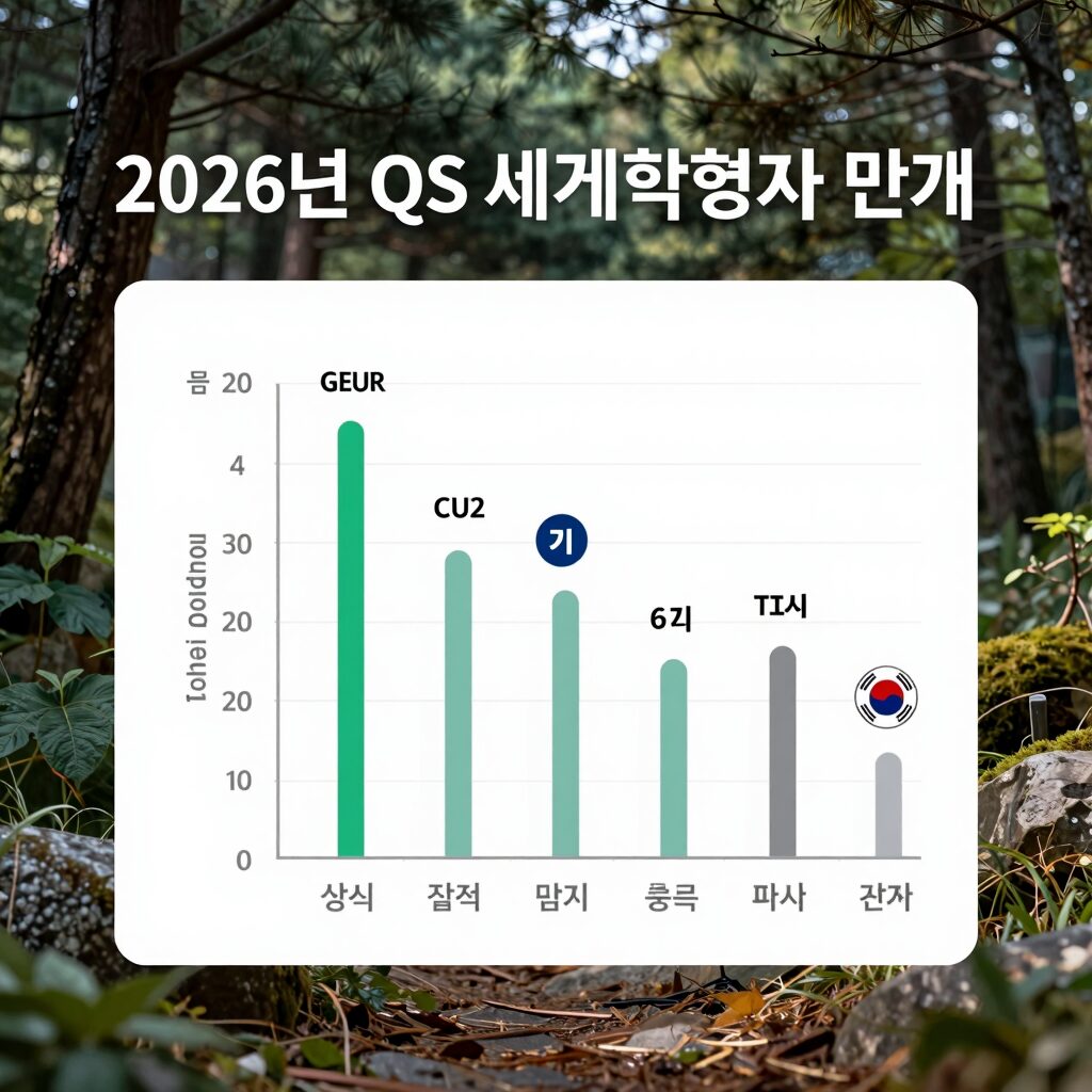 2026년 QS 세계대학 평가 결과를 보여주는 그래프와 상위 대학 로고