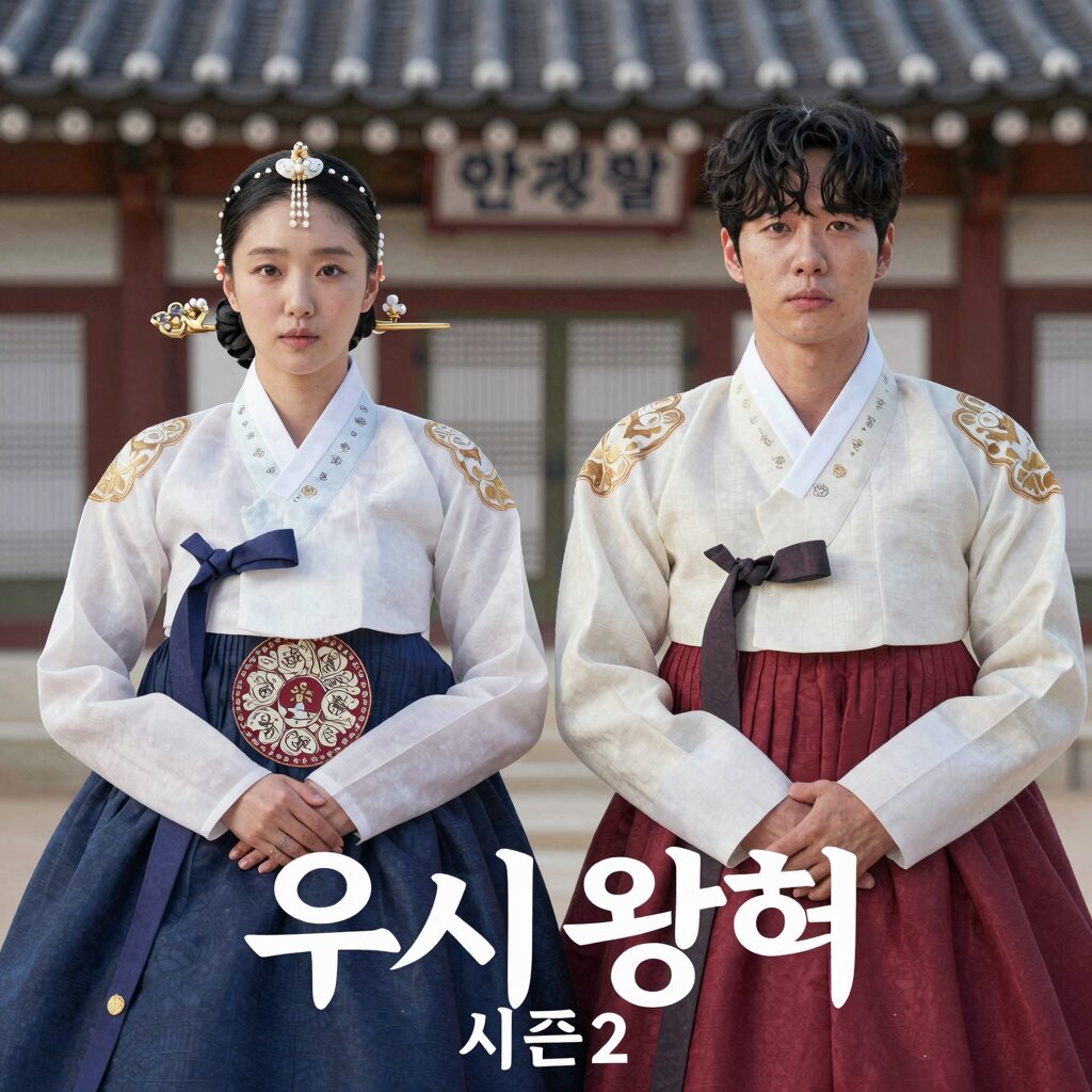 우씨왕후 시즌2 공식 포스터, 전종서와 안재홍이 왕과 왕후 복장을 한 모습