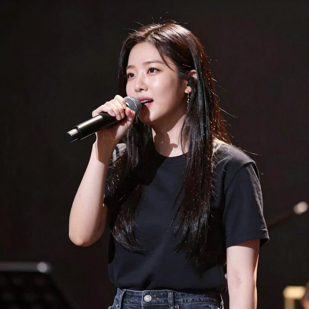 KBS 더 시즌즈에 출연한 인도네시아 가수 라이사가 마이크를 잡고 노래하는 모습