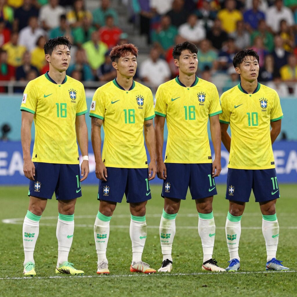 스코틀랜드와 브라질 축구 대표팀 경기 장면