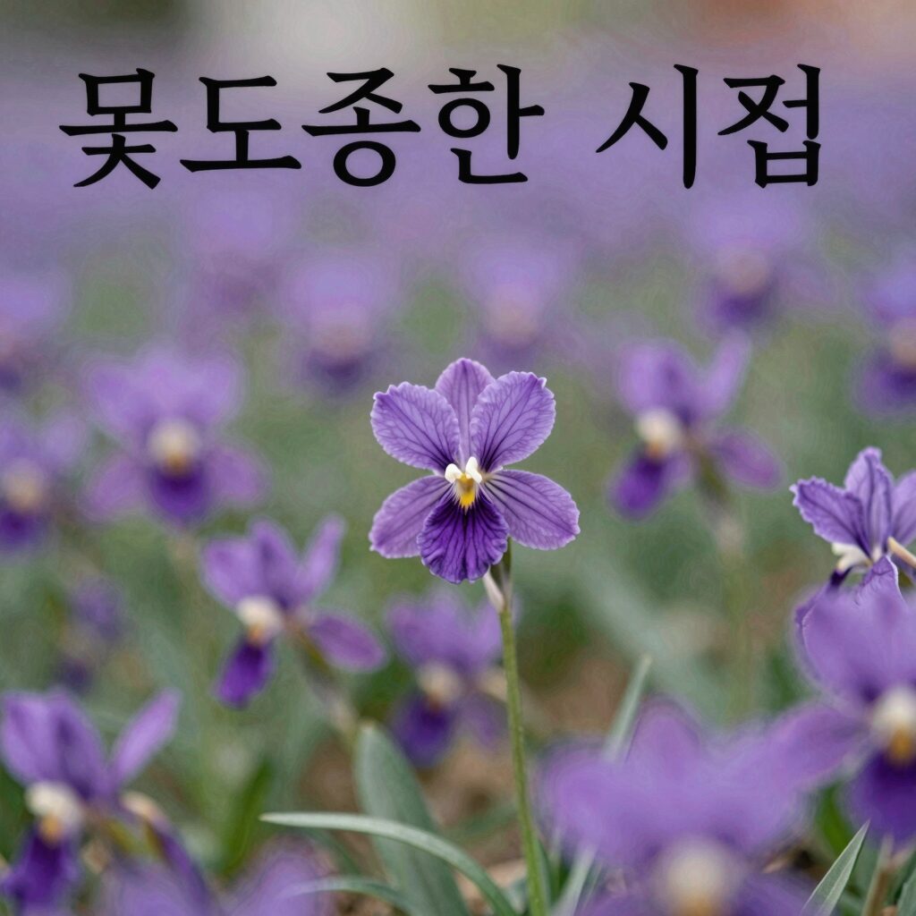 흔들리며 피는 꽃 도종환 시집 표지와 함께 보라색 꽃이 흔들리는 이미지