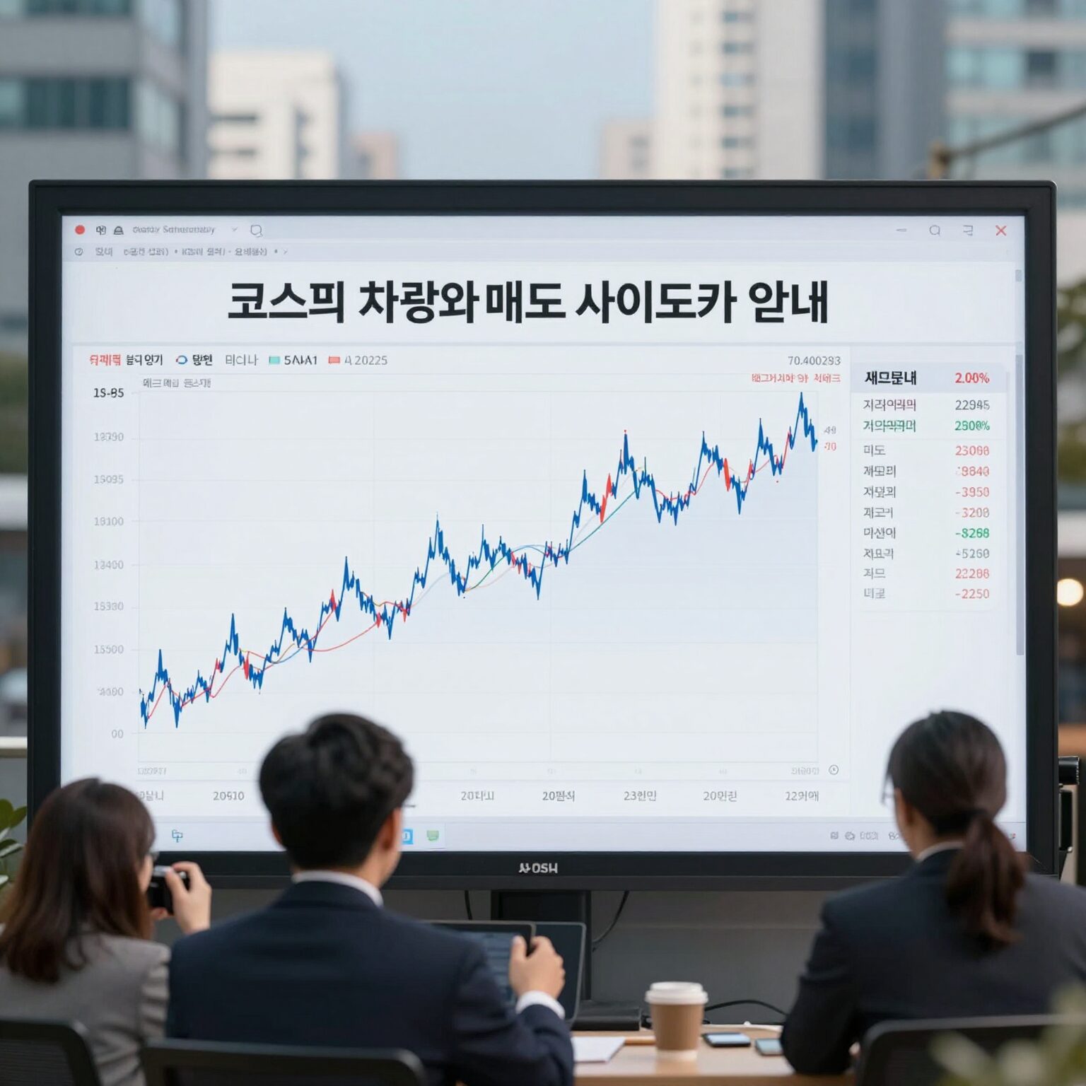 코스피 급락 차트와 매도 사이드카 발동 안내 화면