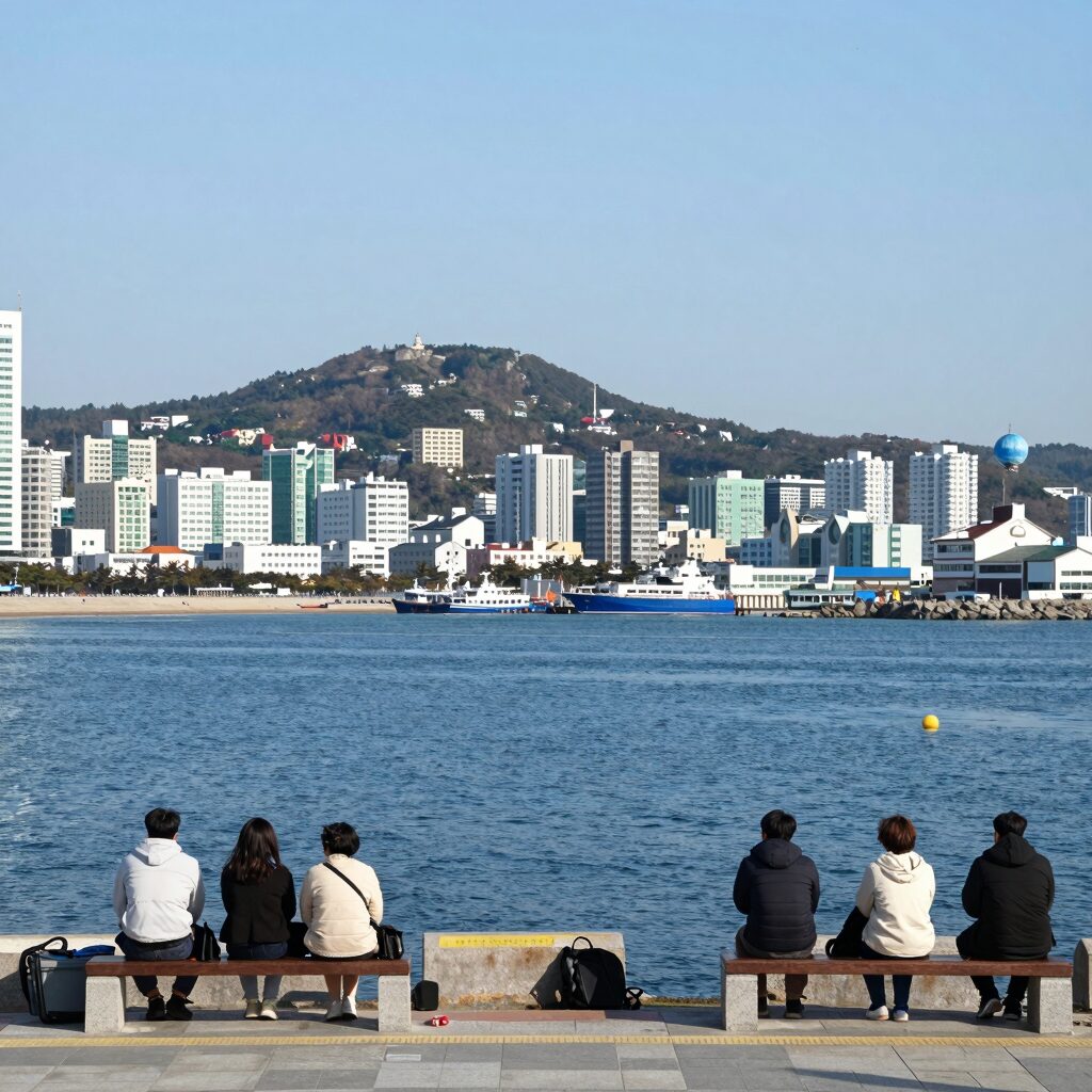 시그니엘 부산 인피니티풀에서 바라본 해운대 오션뷰와 미포 항구 전망