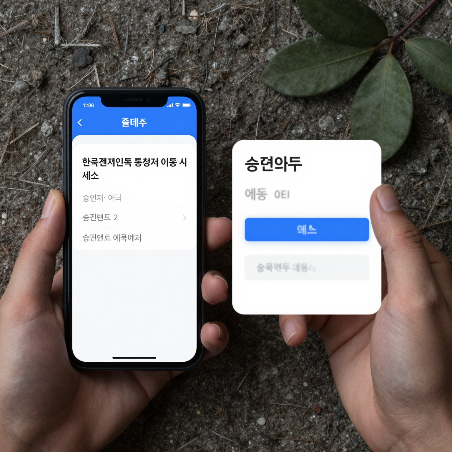 스마트폰 인증서 이동 서비스 화면 - 한국전자인증 통합인증센터 승인번호 입력 예시