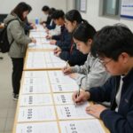 송파구 투표소에서 투표용지 부족으로 길게 늘어선 대기 줄