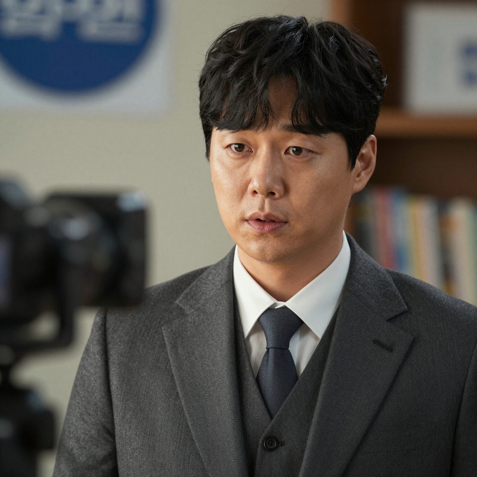 드라마 참교육에서 국회의원 류광필 역을 맡은 배우 송영규의 강렬한 표정 연기
