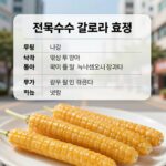 찐옥수수 칼로리 효능 부작용 보관법 정리 찐옥수수 칼로리와 효능을 설명하는 표와 함께 찐옥수수 사진