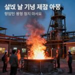 철의 날 우리 생활 속 철 이야기 철의 날 기념 제철소 야경, 용광로 불빛이 반짝이는 모습