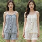 여성 여름 잠옷 원단 비교 아사면 린넨 인견의 차이점을 보여주는 사진